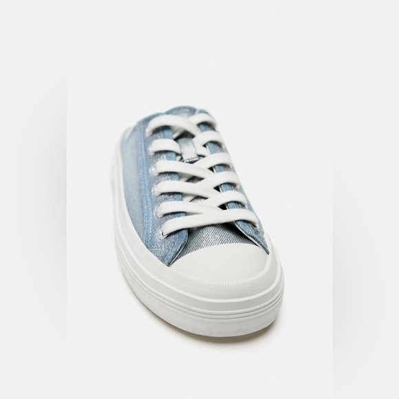 ZARA NWT METALLIC OPEN BACK DENIM SNEAKERS - Picture 2 of 5